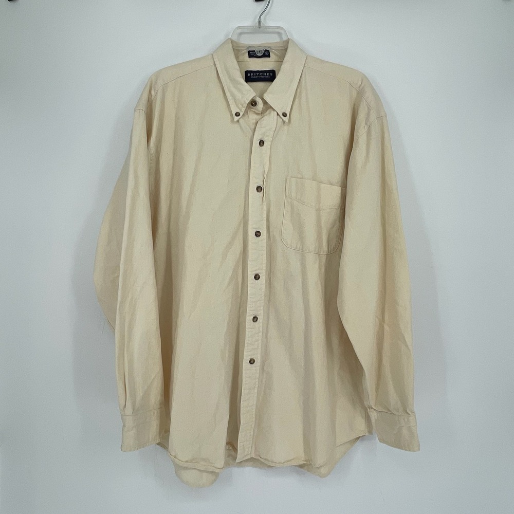 Britches Men's Vintage Beige Long Sleeve Button Up Utility Casual Shirt Size XL